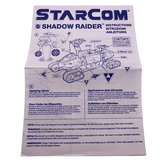 Starcom Shadow Raider instruction sheet MATTEL version in good condition