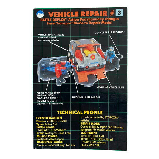 Vintage Starcom Vehicle Repair Pod technical profile from original box