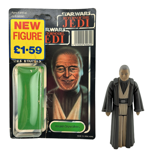 Vintage Star Wars Anakin Skywalker with opened tri-logo cardback with bubble