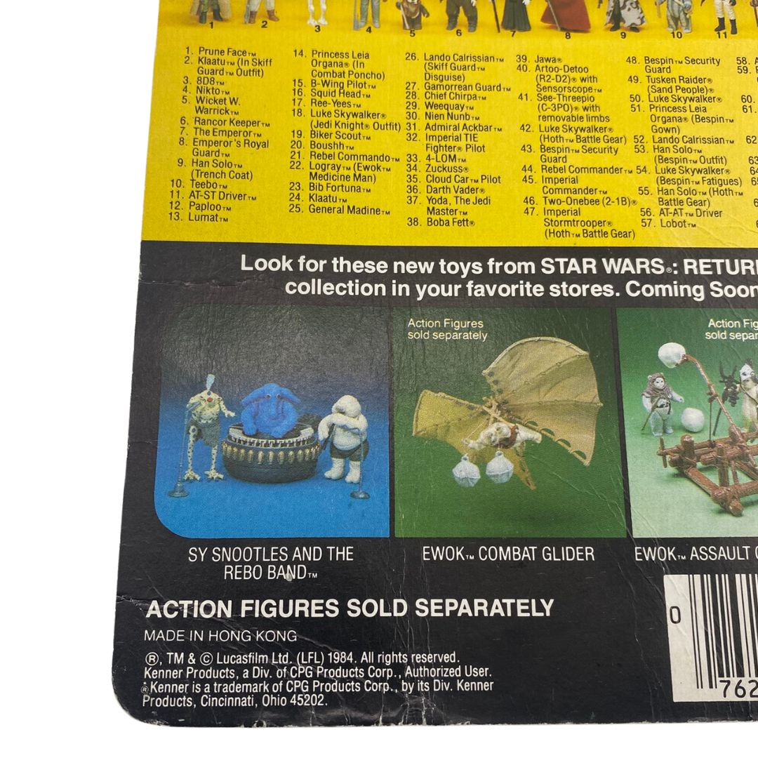 Vintage Star Wars Prune Face ROTJ cardback 79 Back Hong Kong Kenner