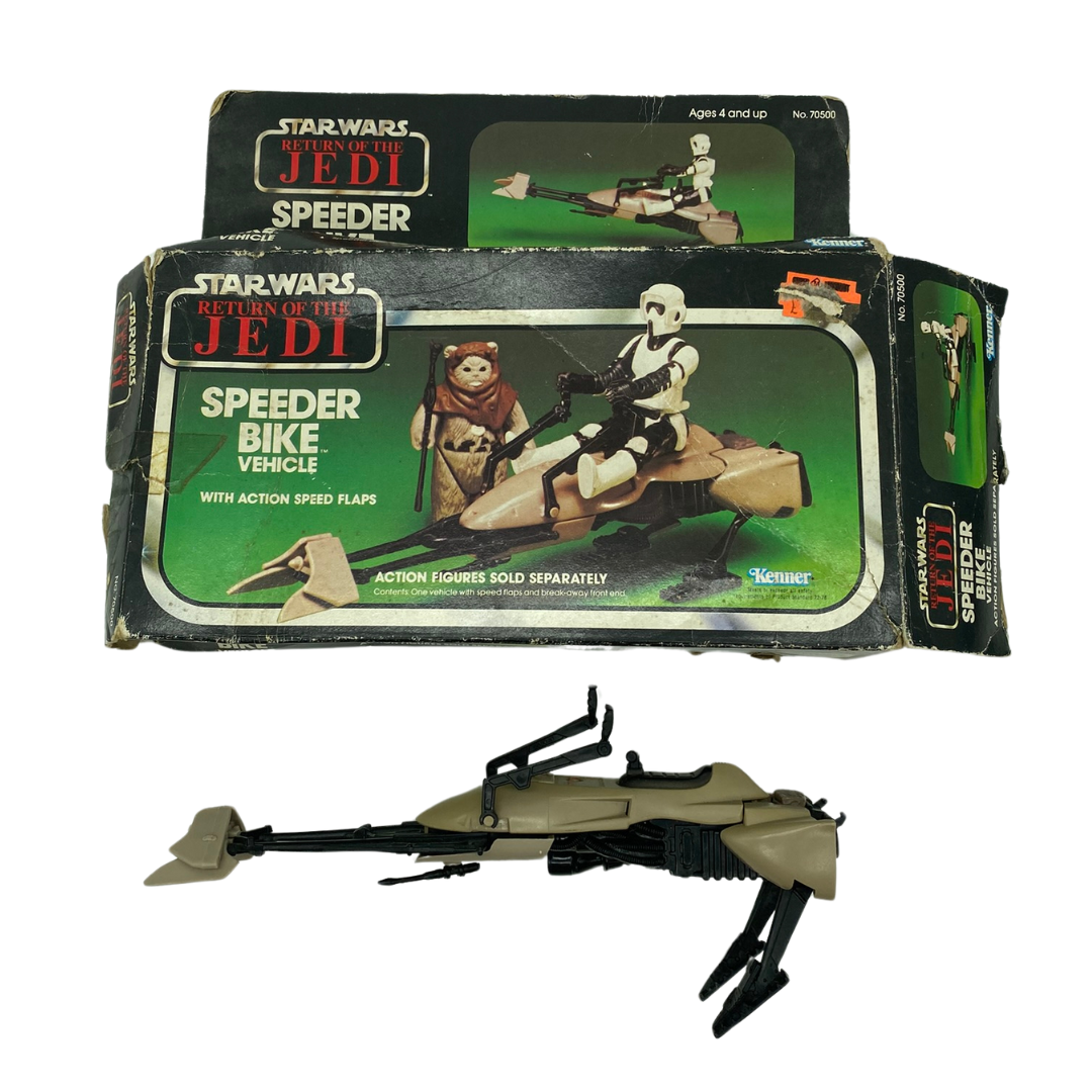 Vintage Star Wars Speeder Bike with box bike missing flaps box damaged 495