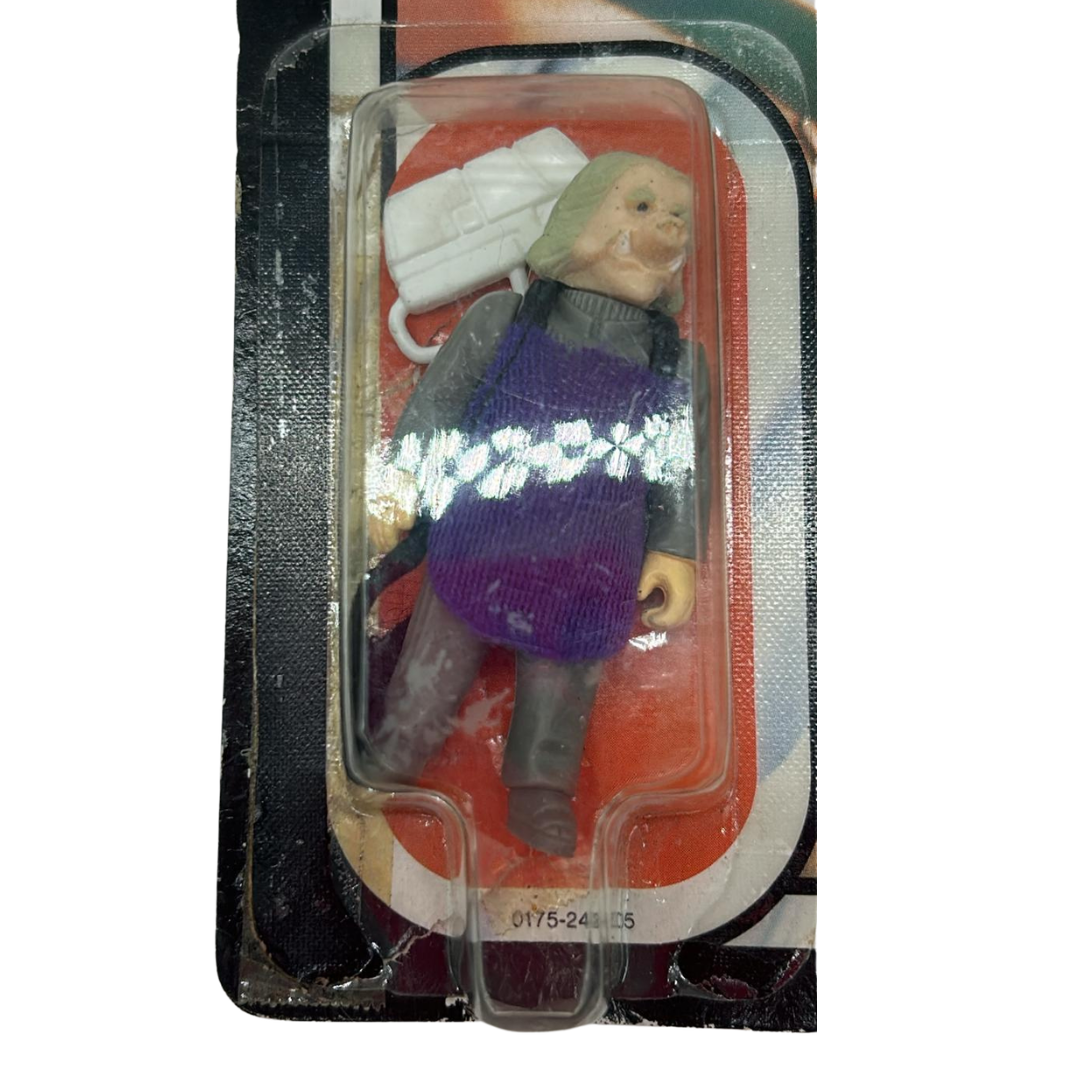 Vintage Star Wars Ugnaught figure on opened card ROTJ cardback & clear bubble