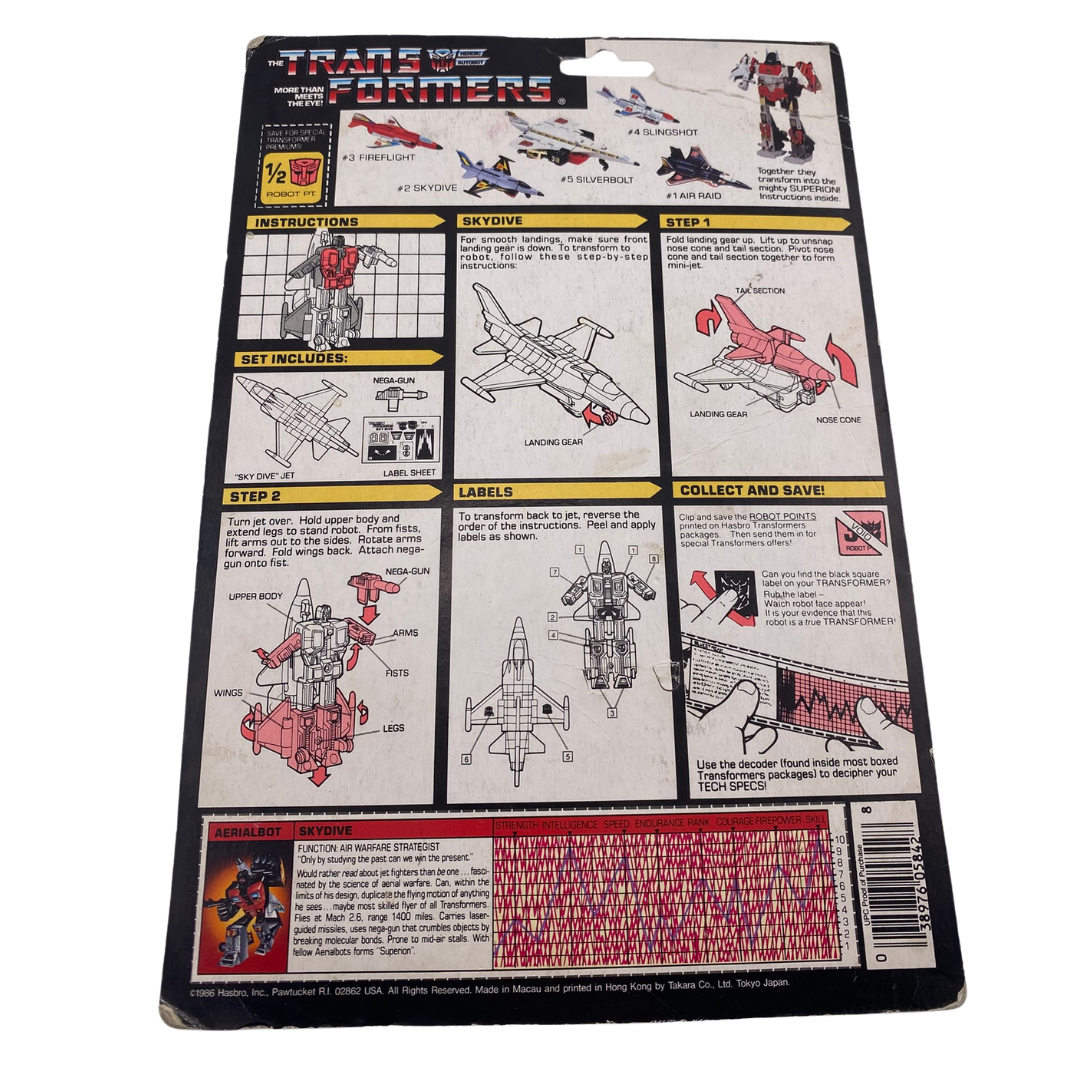 Transformers G1 Skydive Aerialbot original cardback with tech spec  Superion