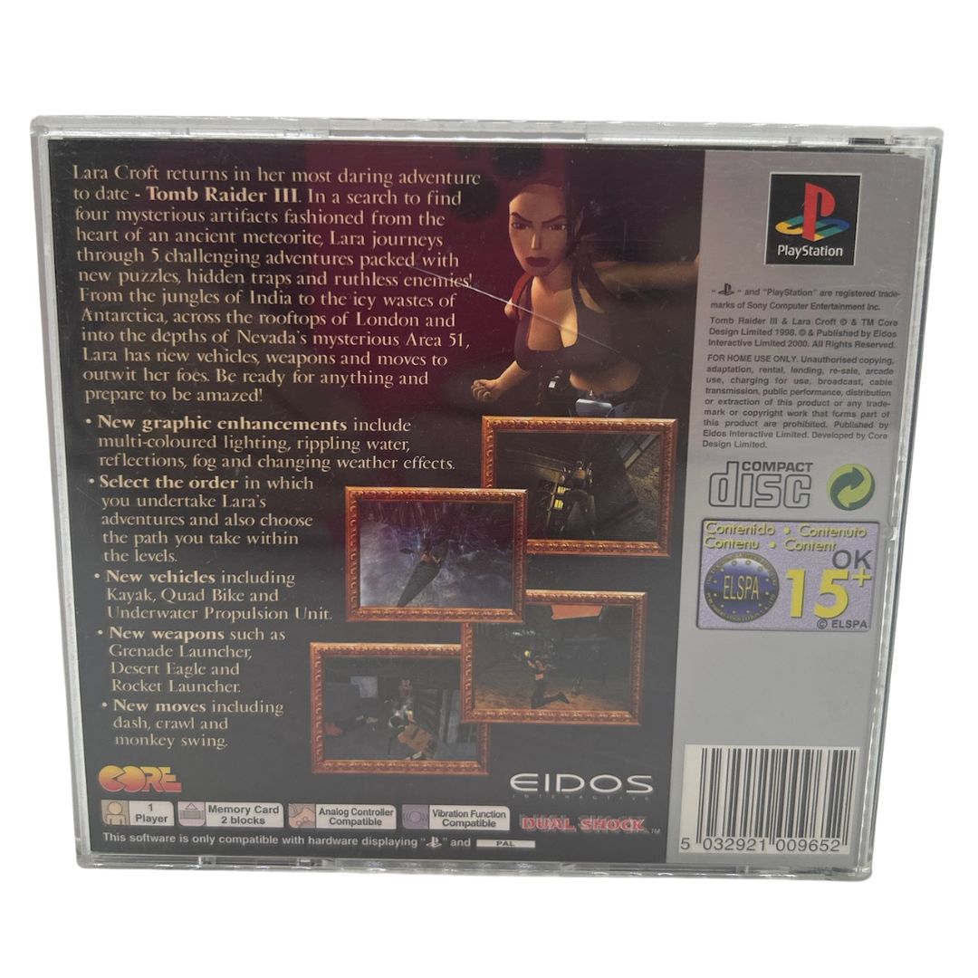 Tomb Raider 3 complete with manual PS1 Lara Croft PlayStation 1 platinum