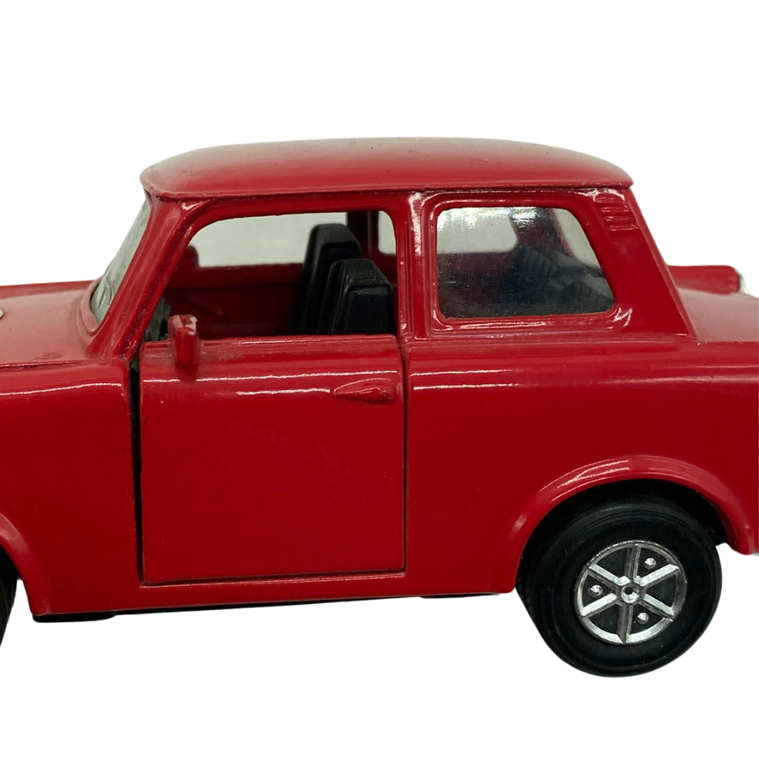 Toy model car 1980s state emblem of East Germany Sunnyside Red Trabant