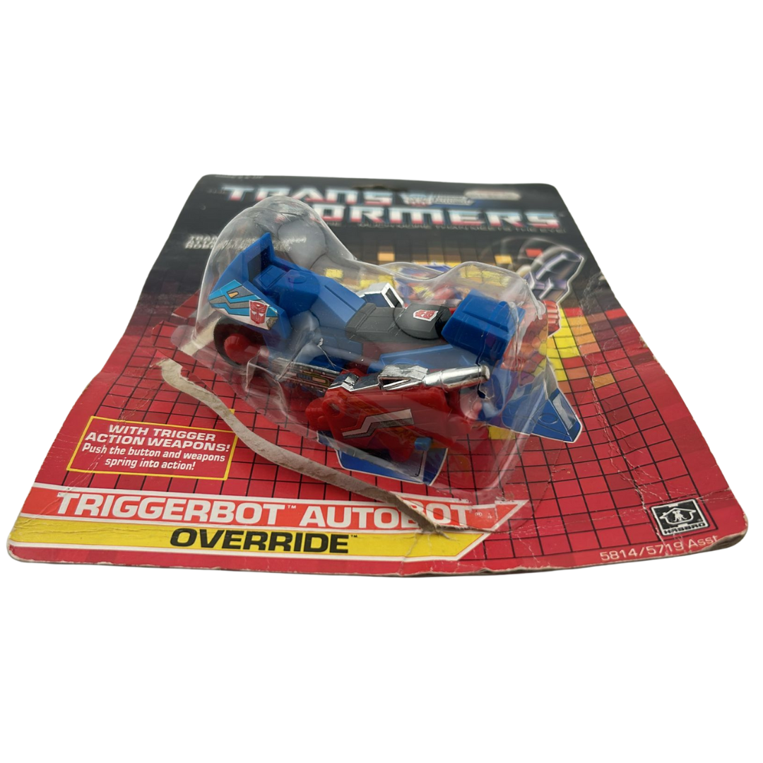 Transformers G1 Override Triggerbot Autobot with opened card and bubble