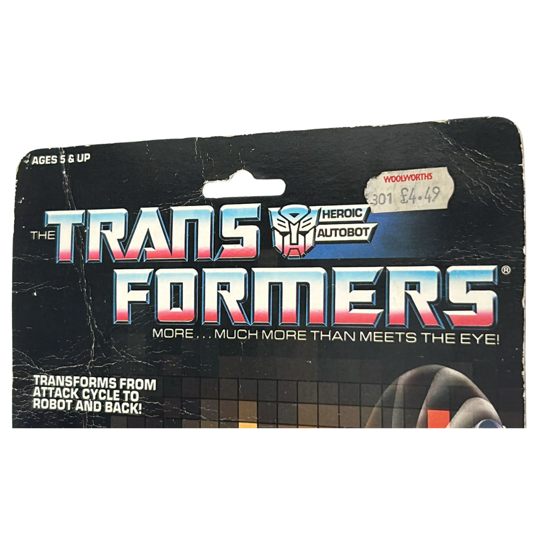 Transformers G1 Override Triggerbot Autobot with opened card and bubble