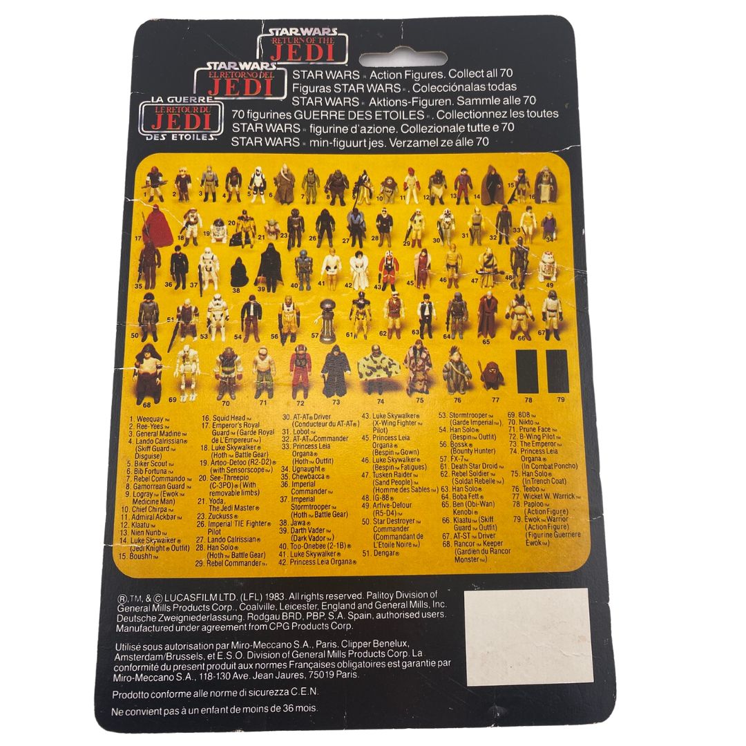 Vintage Star Wars Yoda Jedi Master Tri-Logo ROTJ cardback Palitoy