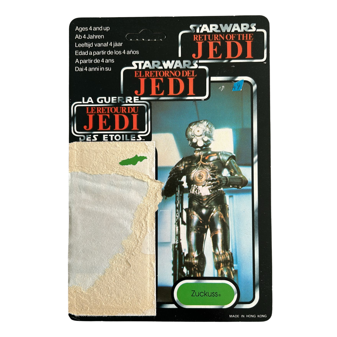 Vintage Star Wars tri logo 1983 ROTJ Zuckuss Bounty Hunter card back Kenner Orig