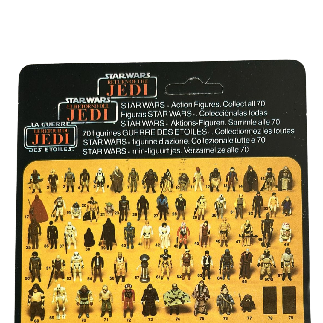 Vintage Star Wars tri logo 1983 ROTJ Zuckuss Bounty Hunter card back Kenner Orig