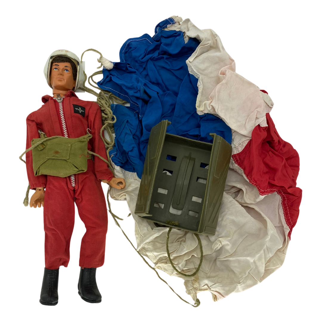 Vintage Action Man figure with Red Devil parachute uniform head repaired