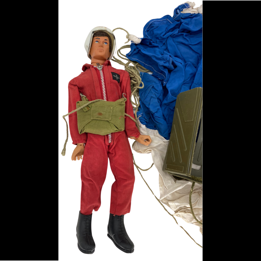 Vintage Action Man figure with Red Devil parachute uniform head repaired