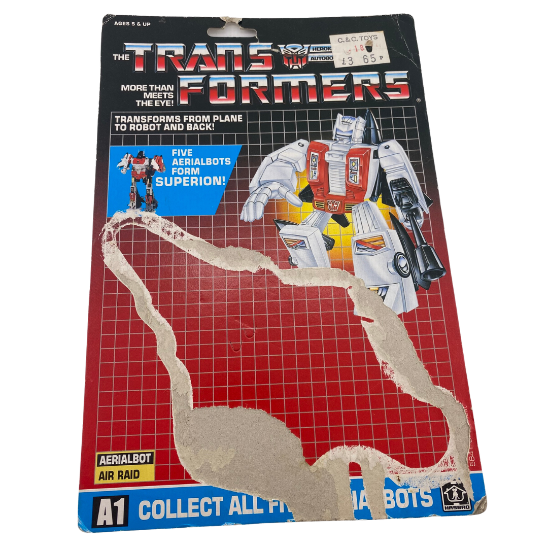 Transformers G1 Skydive Air Raid original cardback with tech spec Superion