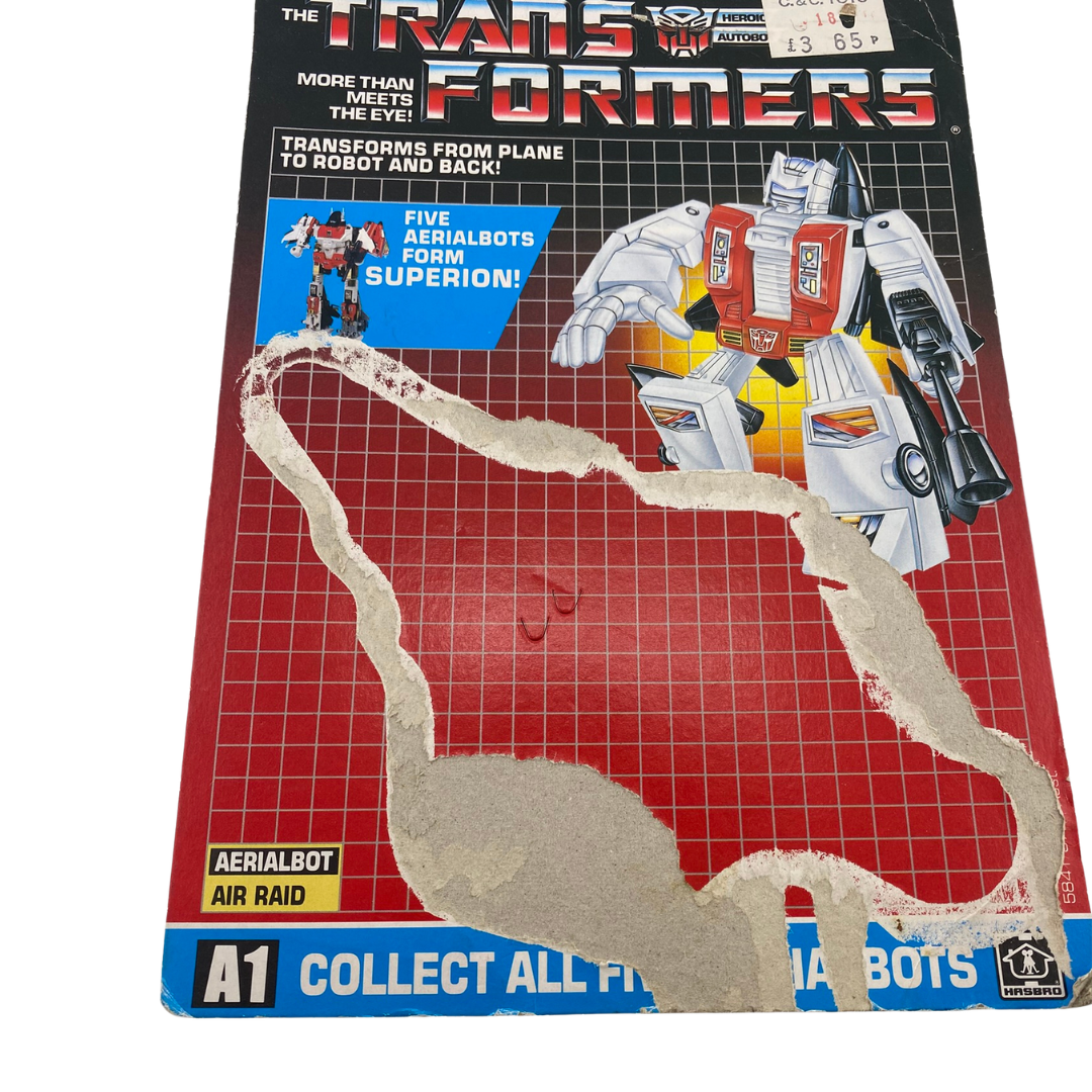 Transformers G1 Skydive Air Raid original cardback with tech spec Superion