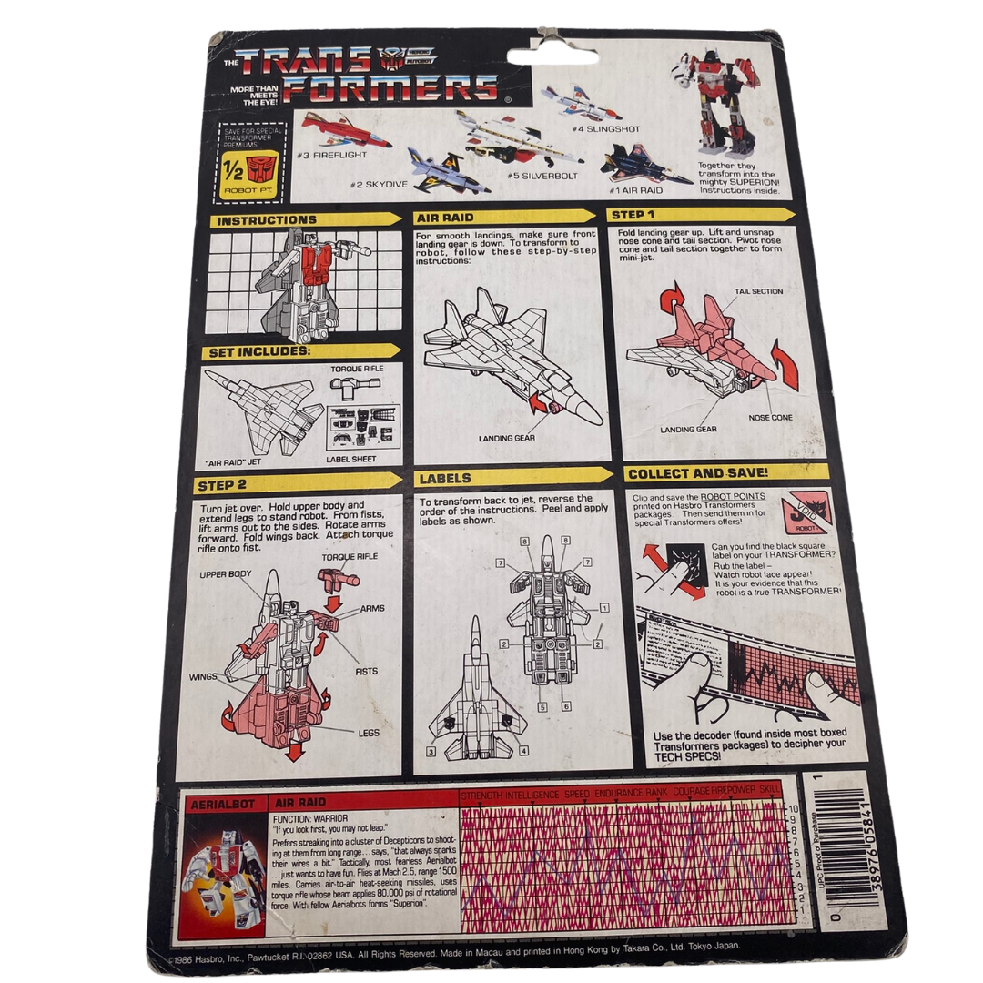 Transformers G1 Skydive Air Raid original cardback with tech spec Superion