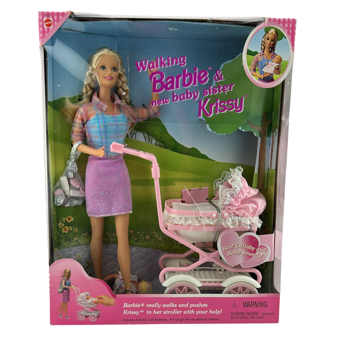 Barbie Walking Barbie & New Baby Sister Krissy & baby pram 22232