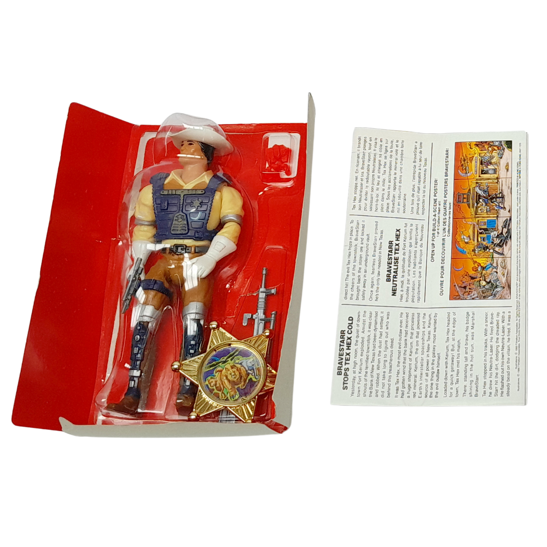 Bravestarr complete figure in opened box with bubble by Mattel included badge