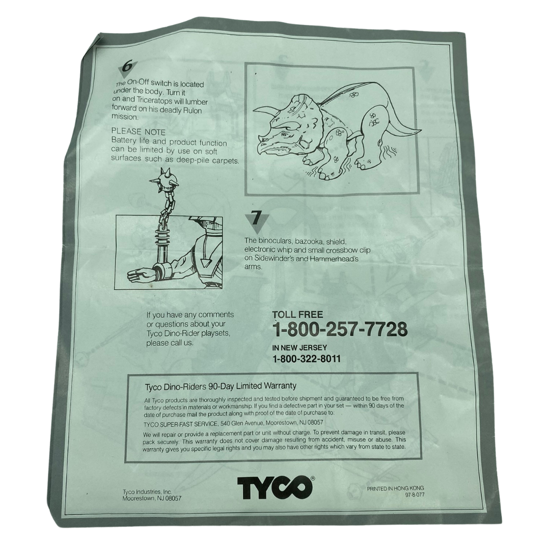 Dino Riders Triceratops instructions, by Tyco