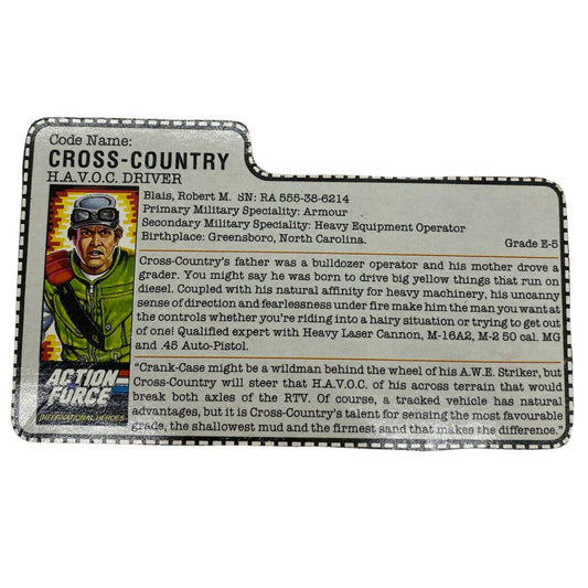 GI Joe, Action Force Cross Country Havoc Driver filecard UK version 792
