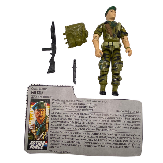 Action Force GI Joe Falcon near complete with card just missing aerial part.