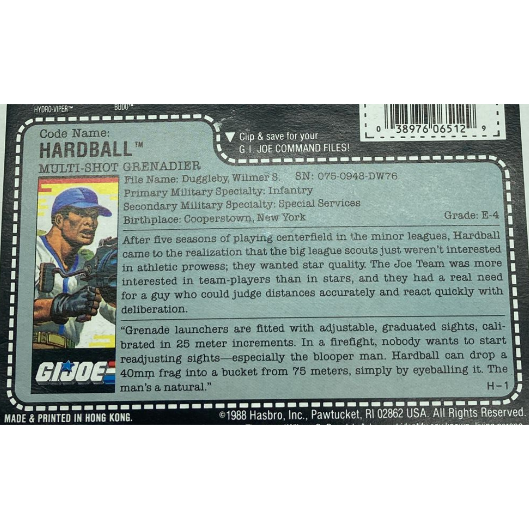 G.I. Joe, Action Force Hard Ball, Hardball V1 backing card 94