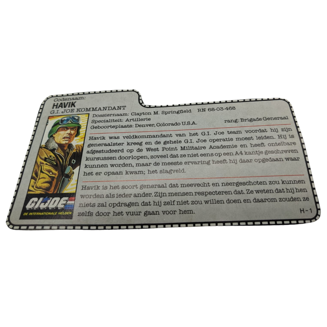 G.I. Joe, Action Force General Hawk filecard Dutch version, Havik