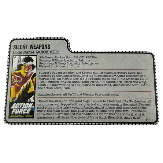 GI Joe, Action Force Quick Kick filecard UK version 907