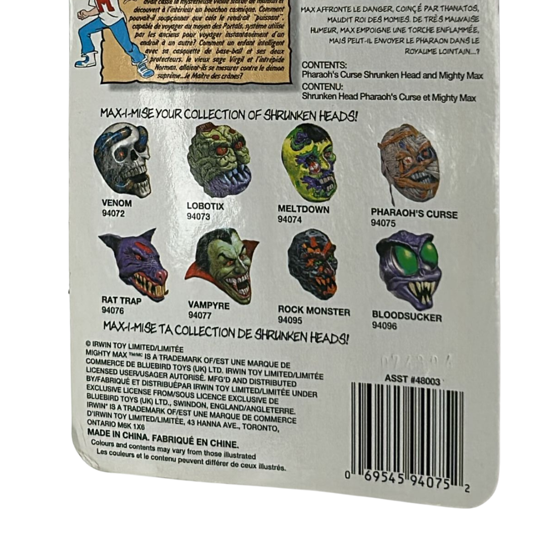 Mighty Max Pharoah's Curse Shrunken Heads MOC on Canadian card Irwin toys