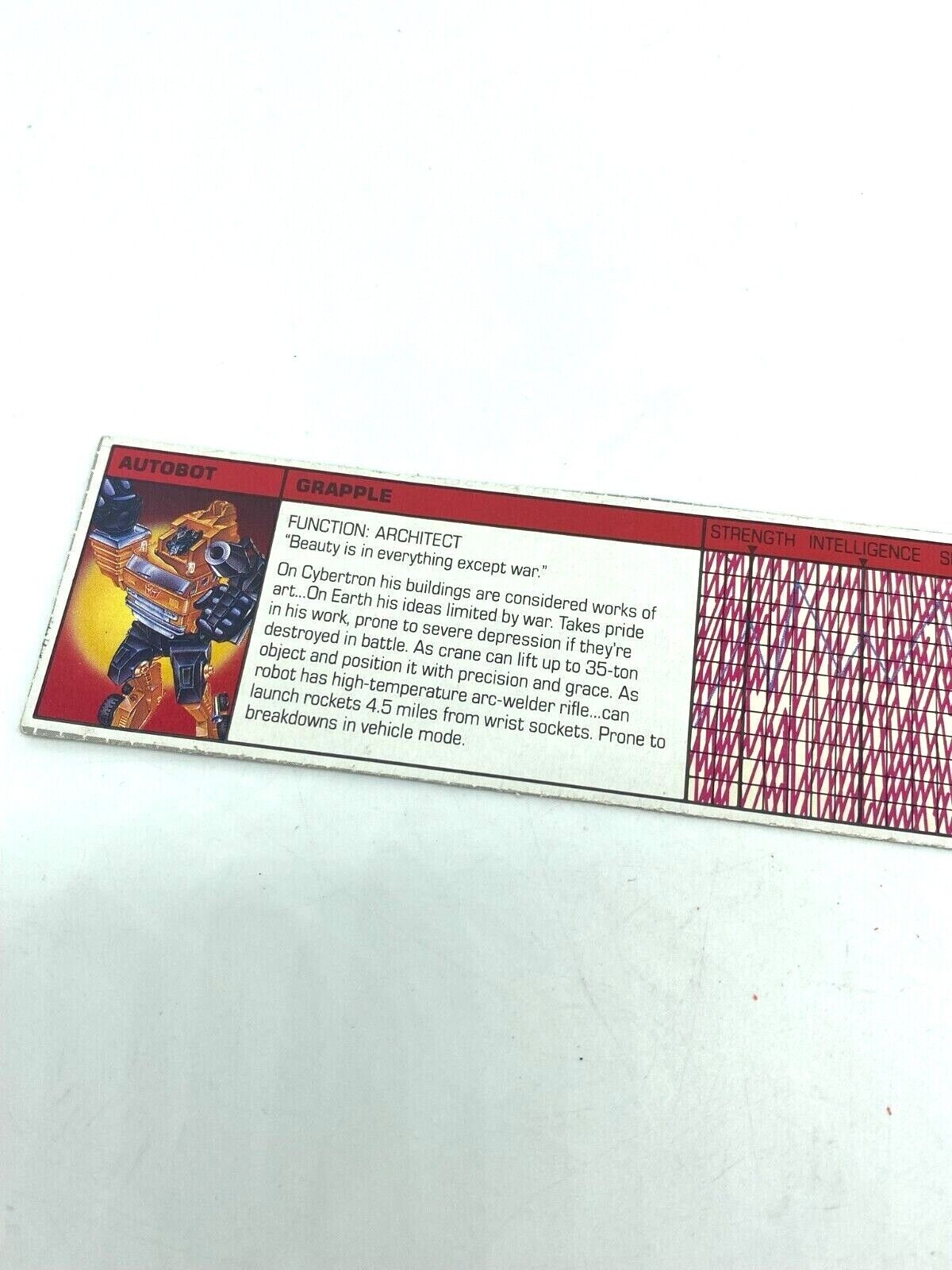 Transformers G1 Grapple Tech spec card