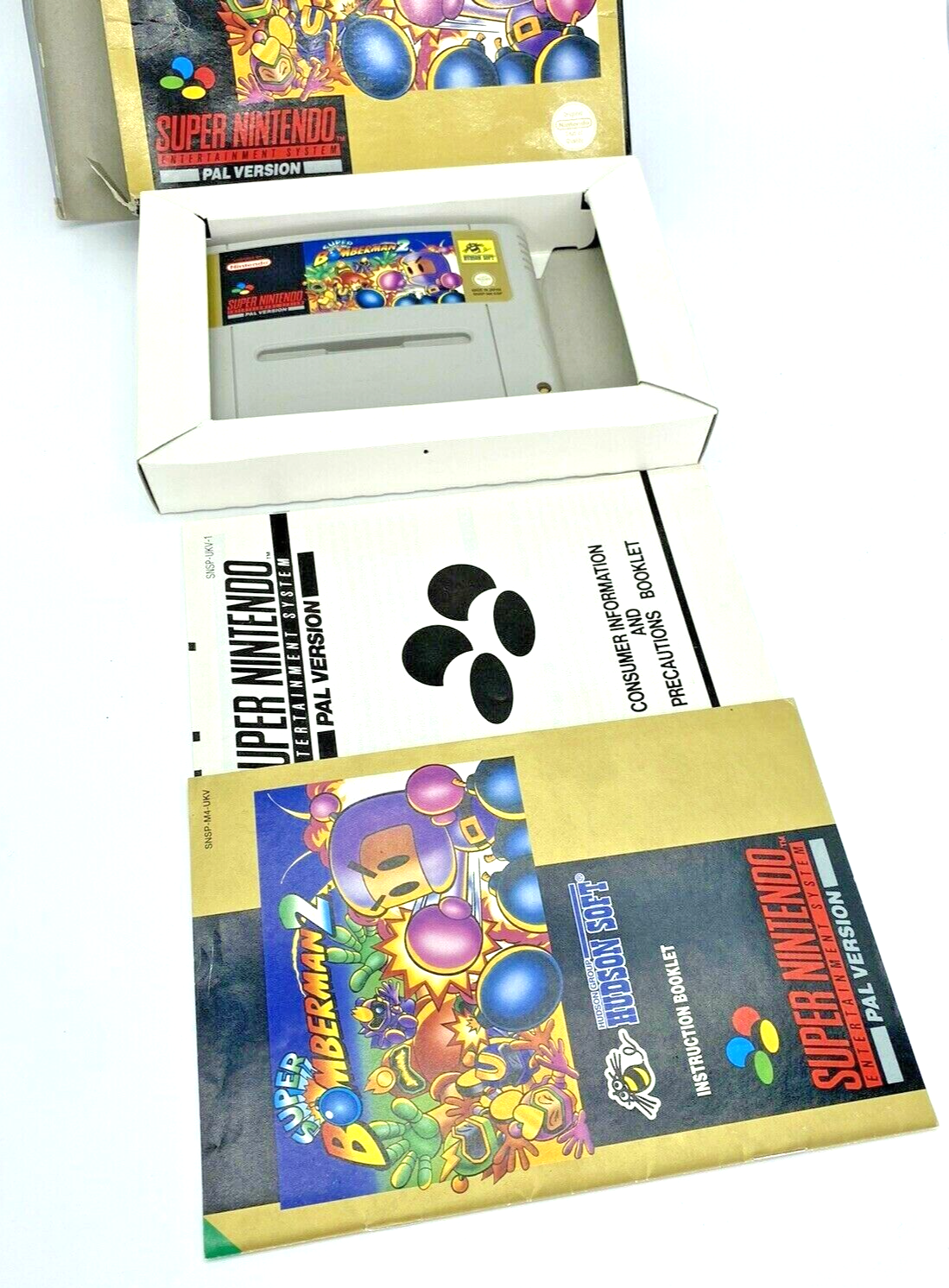 SNES Super Bomberman 2, Super Nintendo PAL version, box and instructions