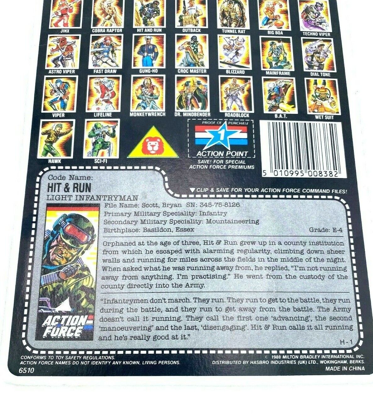 GI Joe, Action Force Hit and Run filecard card back