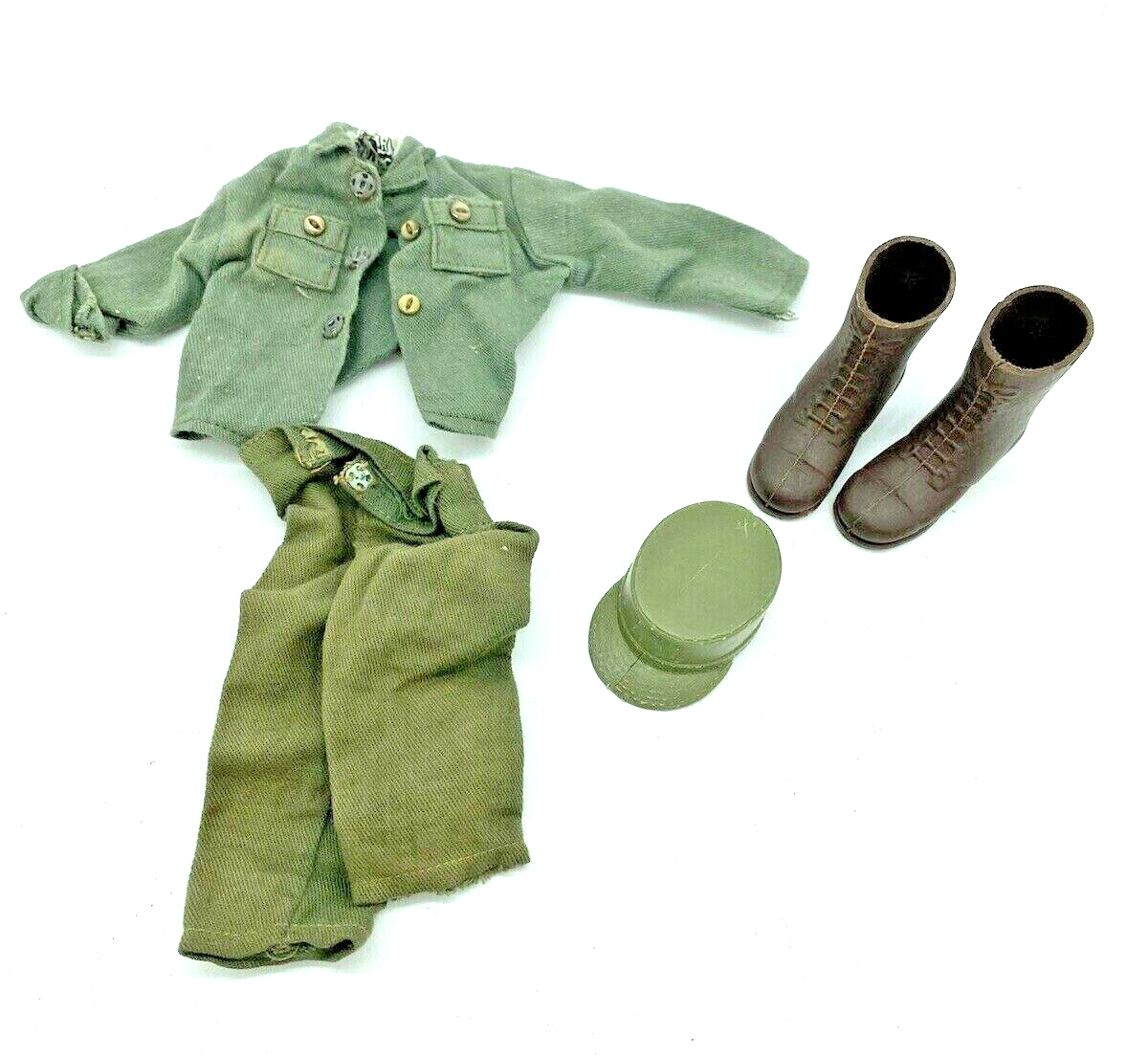 Action Man Palitoy soldier parts, uniform, boots, hat