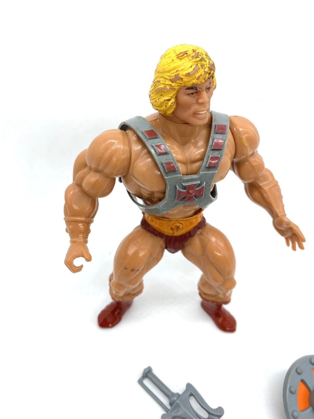 He-Man, complete with all accessories,, France, yellow hair, Heman, MOTU, 2