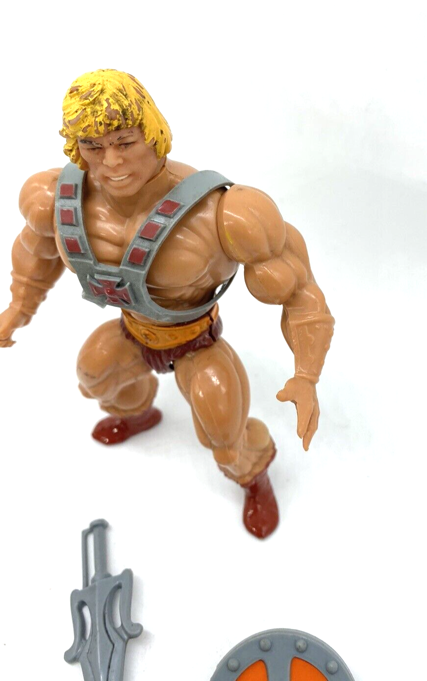 He-Man, complete with all accessories,, France, yellow hair, Heman, MOTU, 2