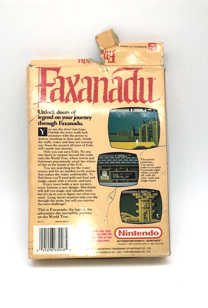 Nintendo NES Faxanadu game with box