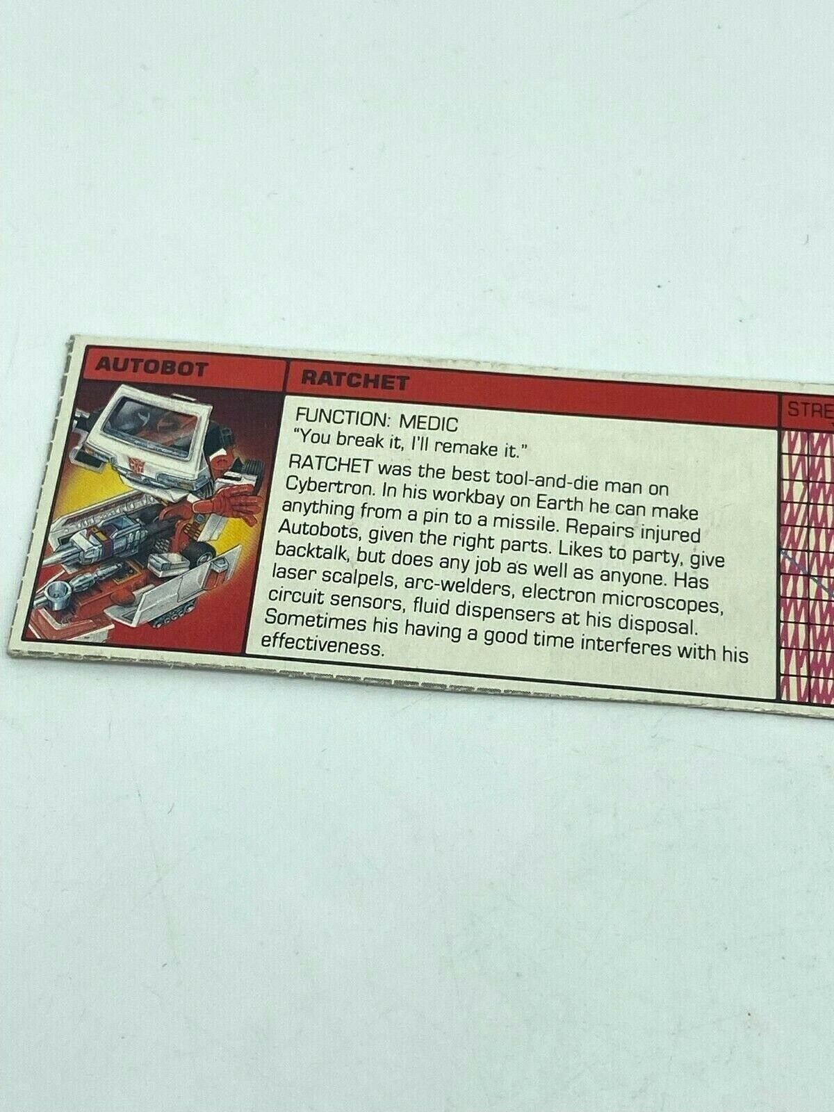 Transformers G1 Ratchet tech spec