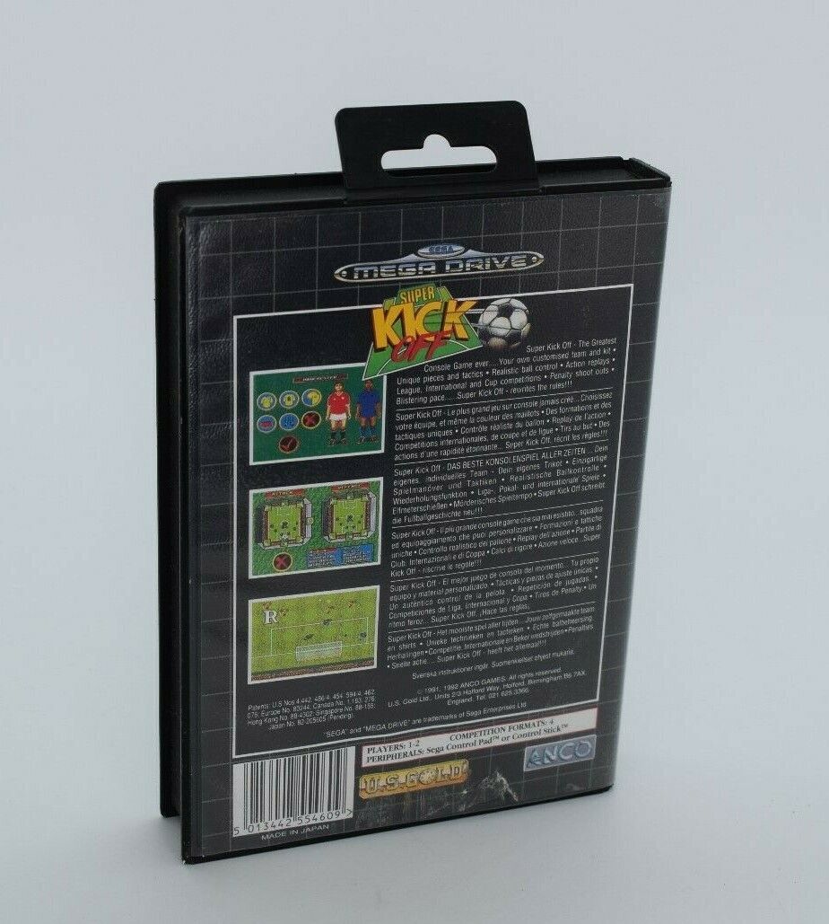 Sega Mega Drive Super Kick Off game, instructions and box