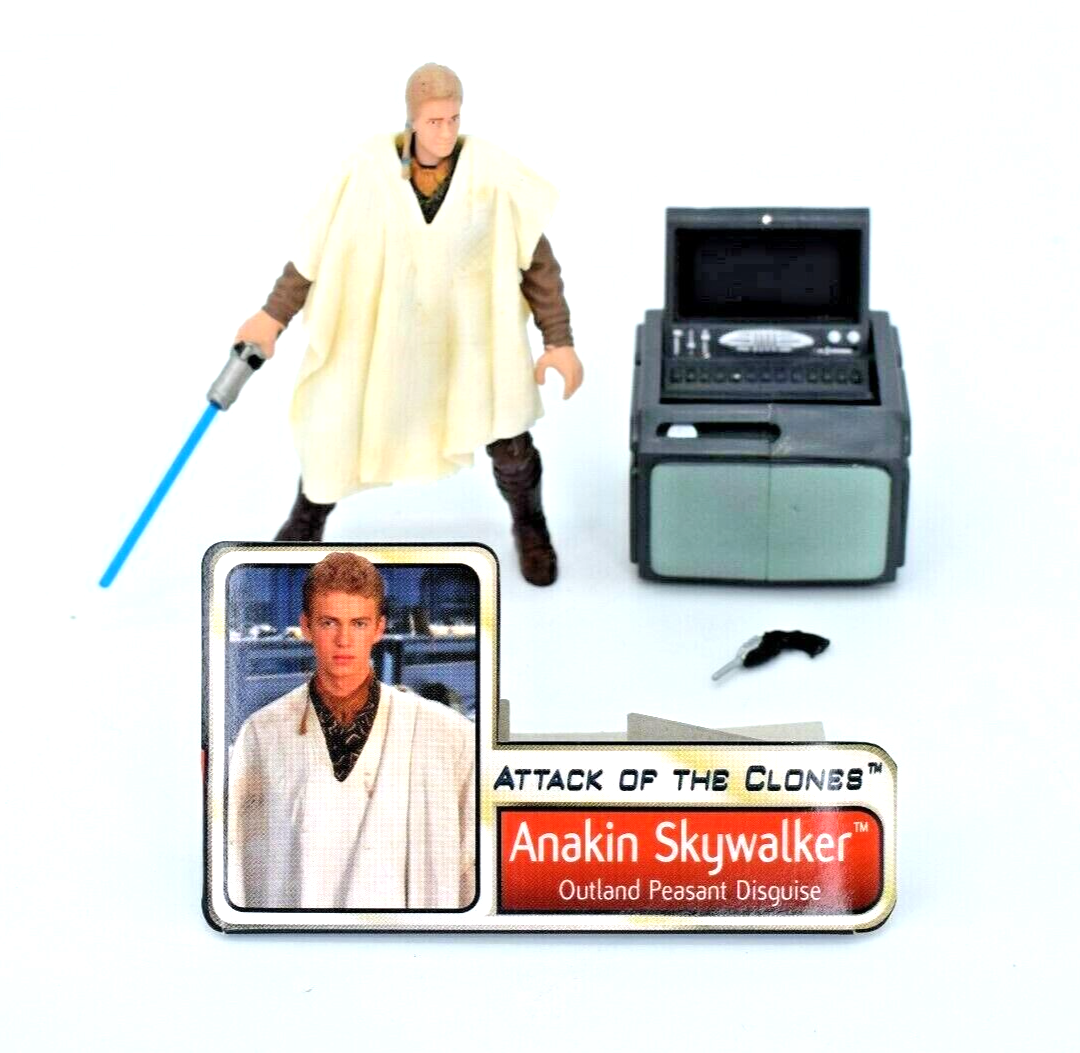 Azione Star Wars: Anakin Skywalker (Attacco Dei Cloni) Con Travestimento Outland Peasant - Poncho Rimovibile, Blaster E Contenitore - Hasbro 2002
