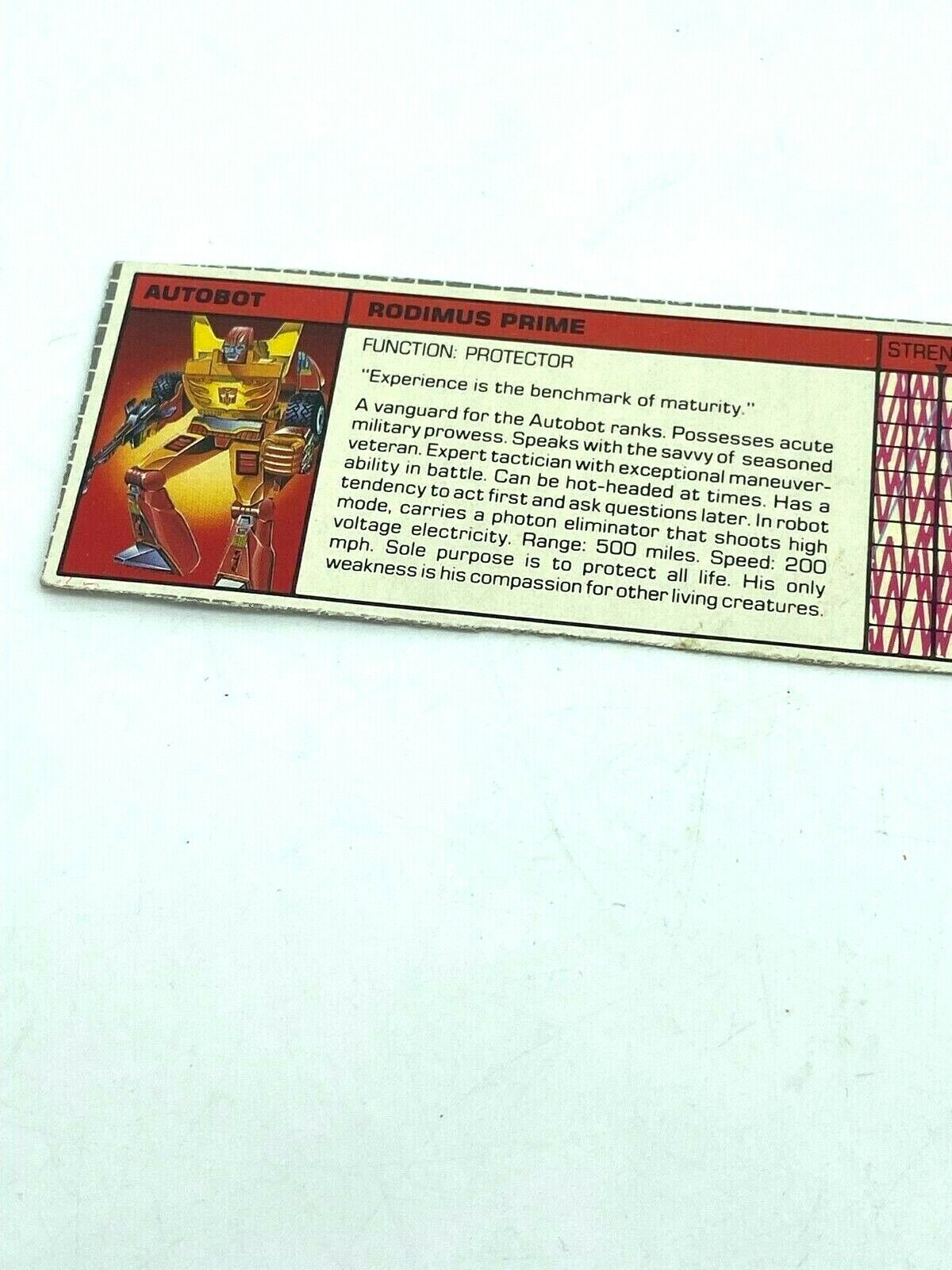 Transformers G1 Rodimus Prime tech spec