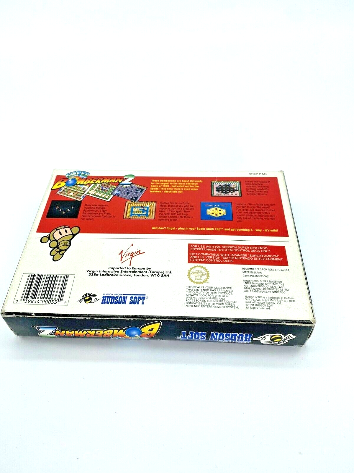 SNES Super Bomberman 2, Super Nintendo PAL version, box and instructions