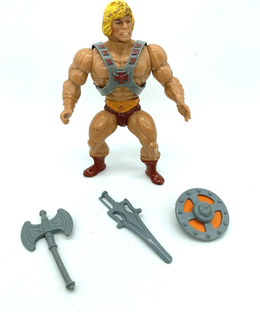 He-Man, complete with all accessories,, France, yellow hair, Heman, MOTU, 2