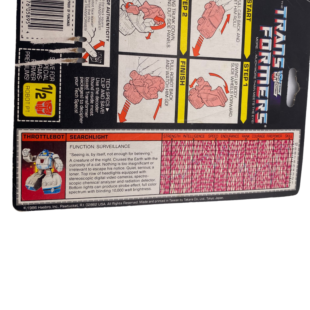 Transformers G1 Searchlight Throttlebot cardback with tech spec