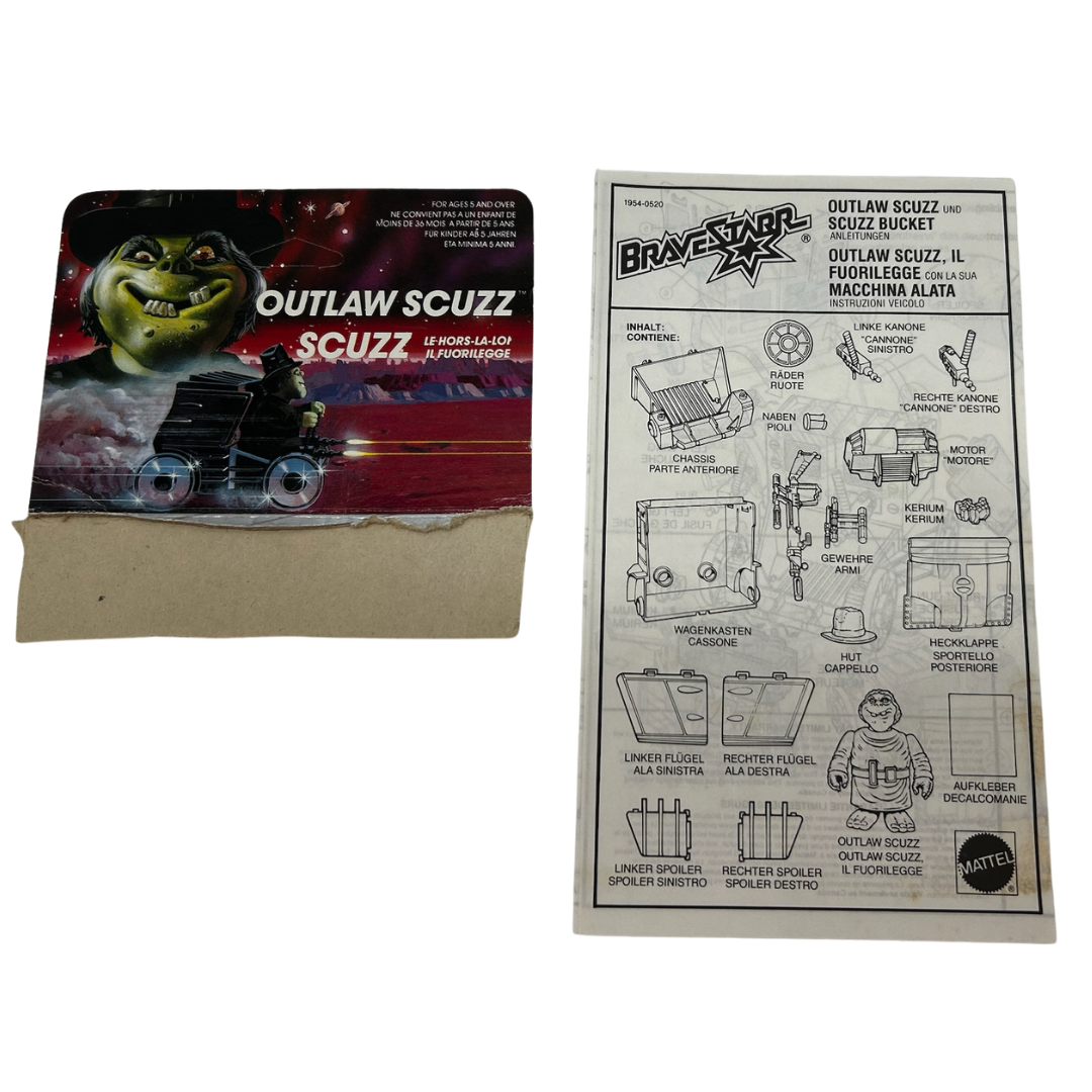 Bravestarr Scuzz and Scuzzbucket instructions and cardback by Mattel 458