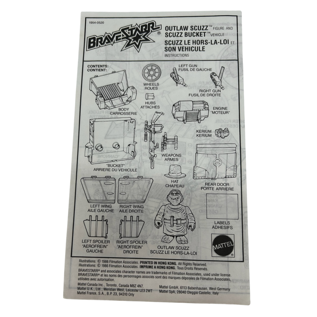 Bravestarr Scuzz and Scuzzbucket instructions and cardback by Mattel 458