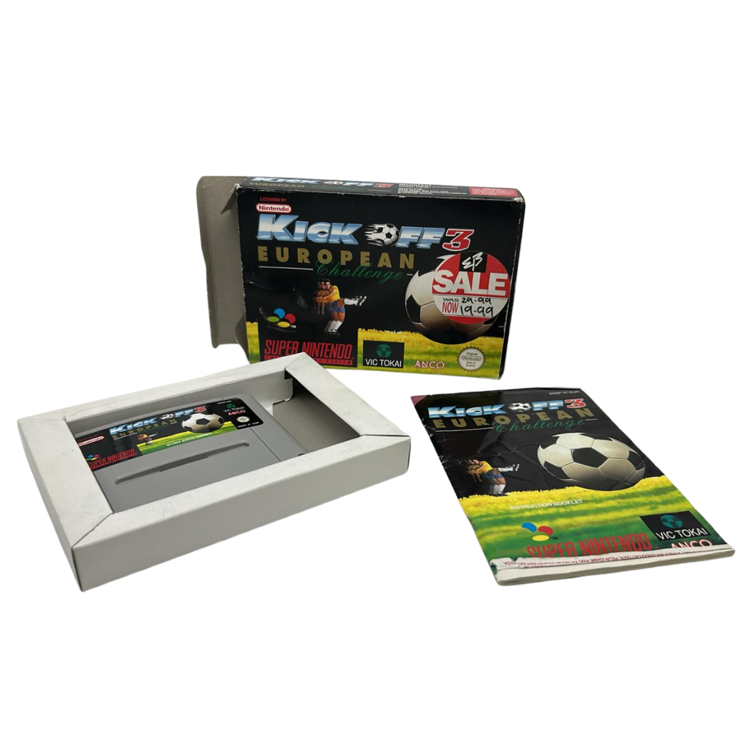 Kick Off 3 European Challenge game, box, ins & insert Super Nintendo / SNES