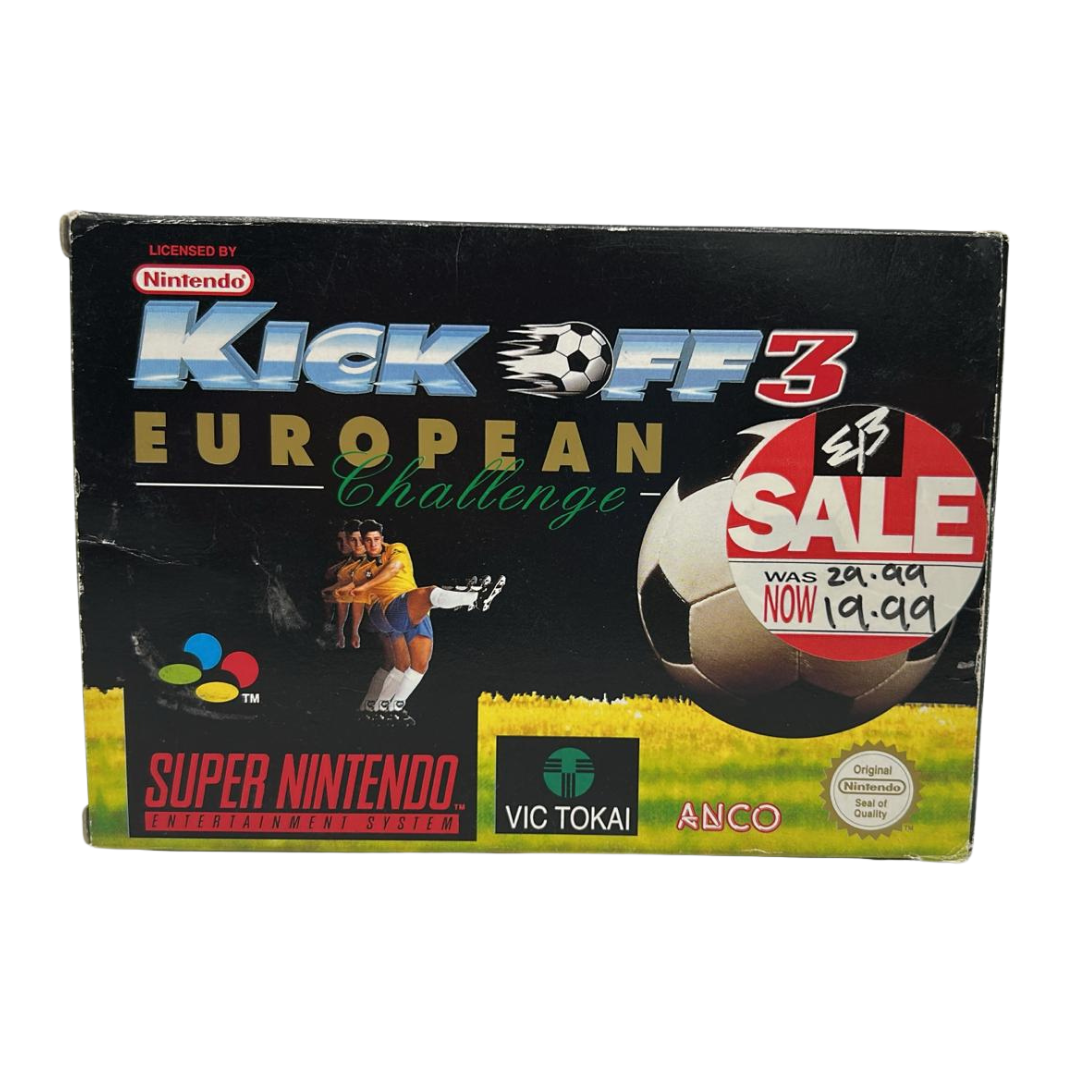 Kick Off 3 European Challenge game, box, ins & insert Super Nintendo / SNES