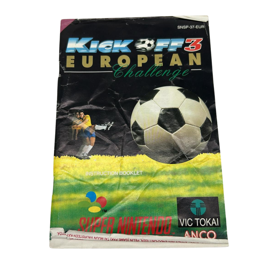 Kick Off 3 European Challenge game, box, ins & insert Super Nintendo / SNES