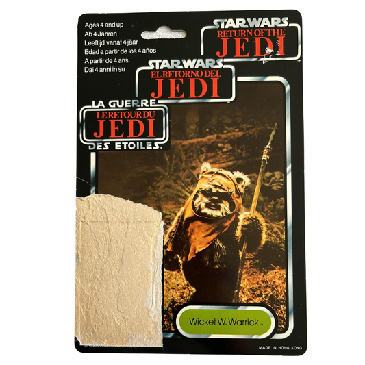 Vintage Star Wars Wicket Ewok Figure backing card tri-logo