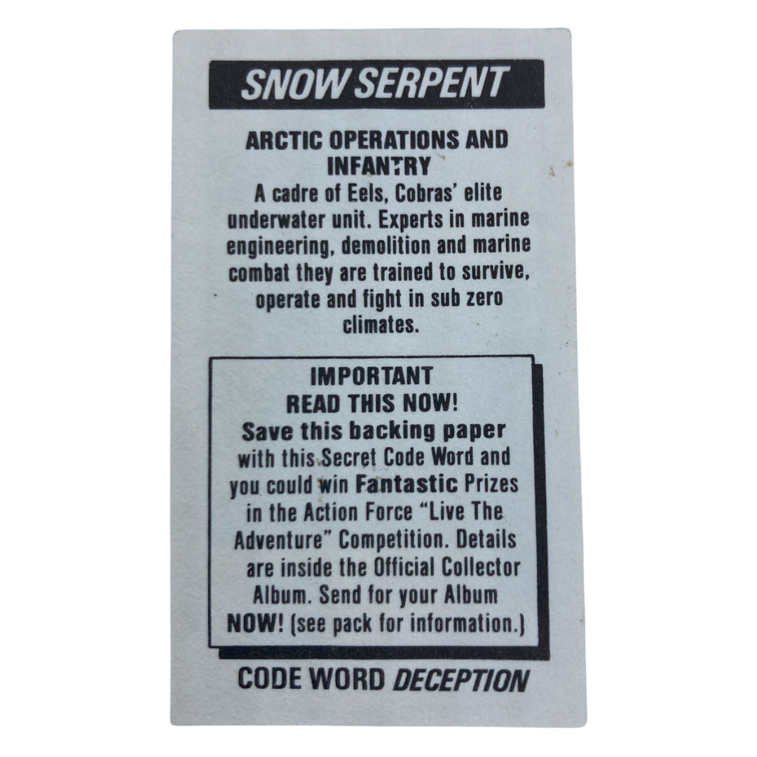 Action Force, GI Joe Snow Serpent Collectors card 13