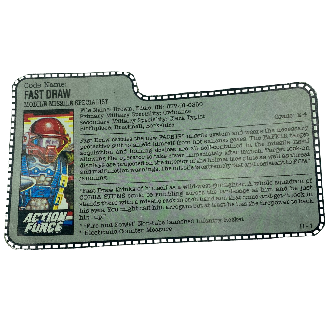 GI Joe, Action Force Fast Draw file card